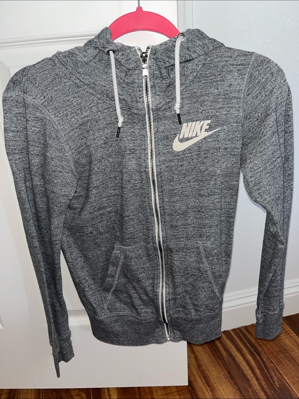 Nike Gray Marled Full-Zip Hoodie with White Logo